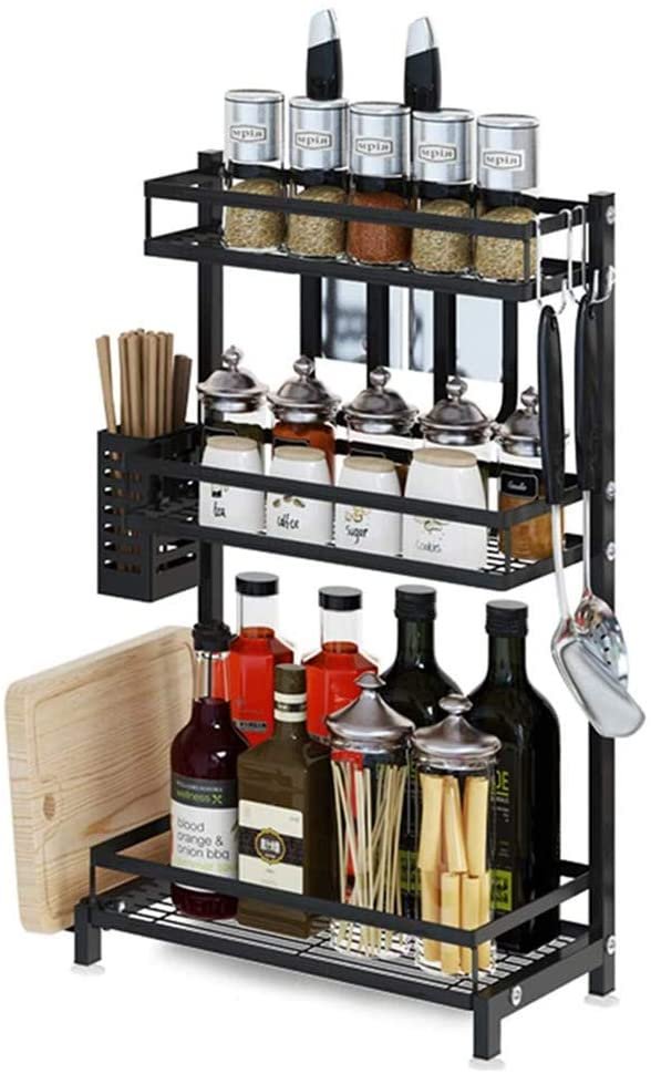 3 Tier Spice Rack Kitchen Counter Organizer for Essential Oils Steady Bathroom Organizer with 4 Suction Pads Large Capacity Hold Up to 66 LBS, Black