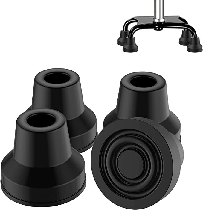 4pcs Quad Cane Tip, Non-Slip Rubber Cane Tip Extreme Grip Heavy Duty Cane Replacement Rubber Foot Standard Walking and Standing Stick Accessory