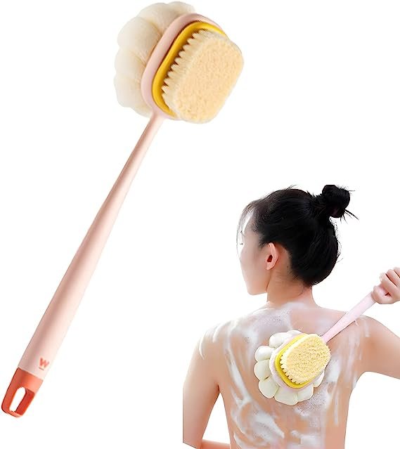 Shower Body Brush with bristles and loofah, Long Handle Back