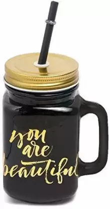 Glass Mason Jar with Straw , Mocktail jar/Smoothie jar/Juice Jar Glass Mason Jar