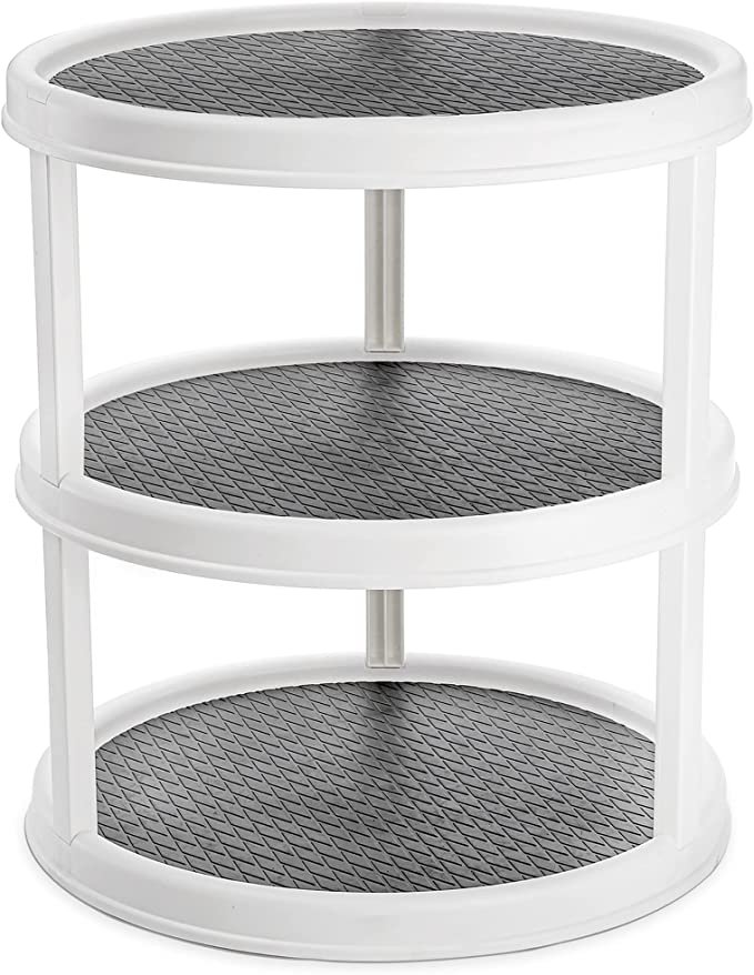 3 Tier Lazy Susan Turntable - 12'' Round Tiered Rotating Kitchen Spice Organizer and Non-Skid Organization Storage Container - Tiered Tray for Fruit, Snacks, Cosmetic, Pantry, Bathroom