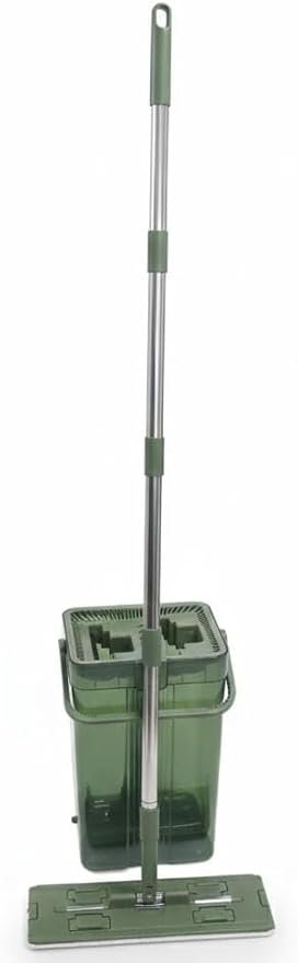 ​Self-Cleaning Flat Mop and Bucket Set, Hands-Free Squeeze Mop with 360° Swivel Head, Professional Microfiber Floor Mop for Wet & Dry Use, Space-Saving Vertical Design.