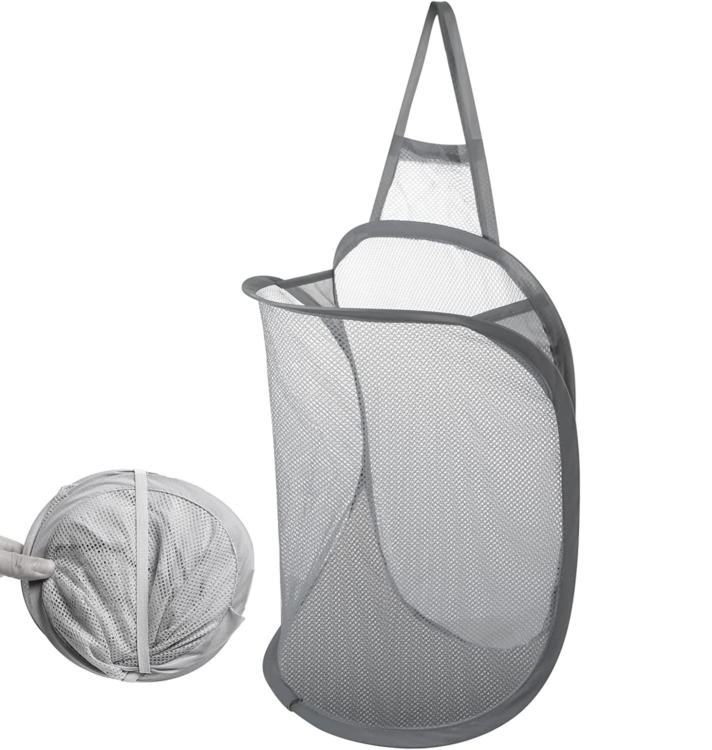 Hanging Laundry Basket, Foldable Mesh Laundry Hamper Dirty Clothes Hamper with Carry Handles, Used for Travel, Bathroom, Dorms.