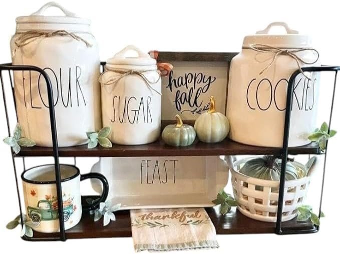 Kitchen Organizer, 2 Layers Countertop Spices Rack, Coffee Station, Jars, Mug Holder Station,Coffee Cup Holder Coffee Bar Accessory Organizer, Metal and Wooden Racks.