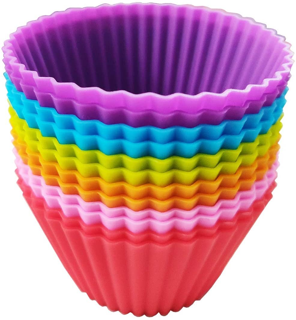Silicone Cupcake Liners Baking Cups Non-Stick Reusable Muffin Molds 12 Packs in 6 Rainbow Colors