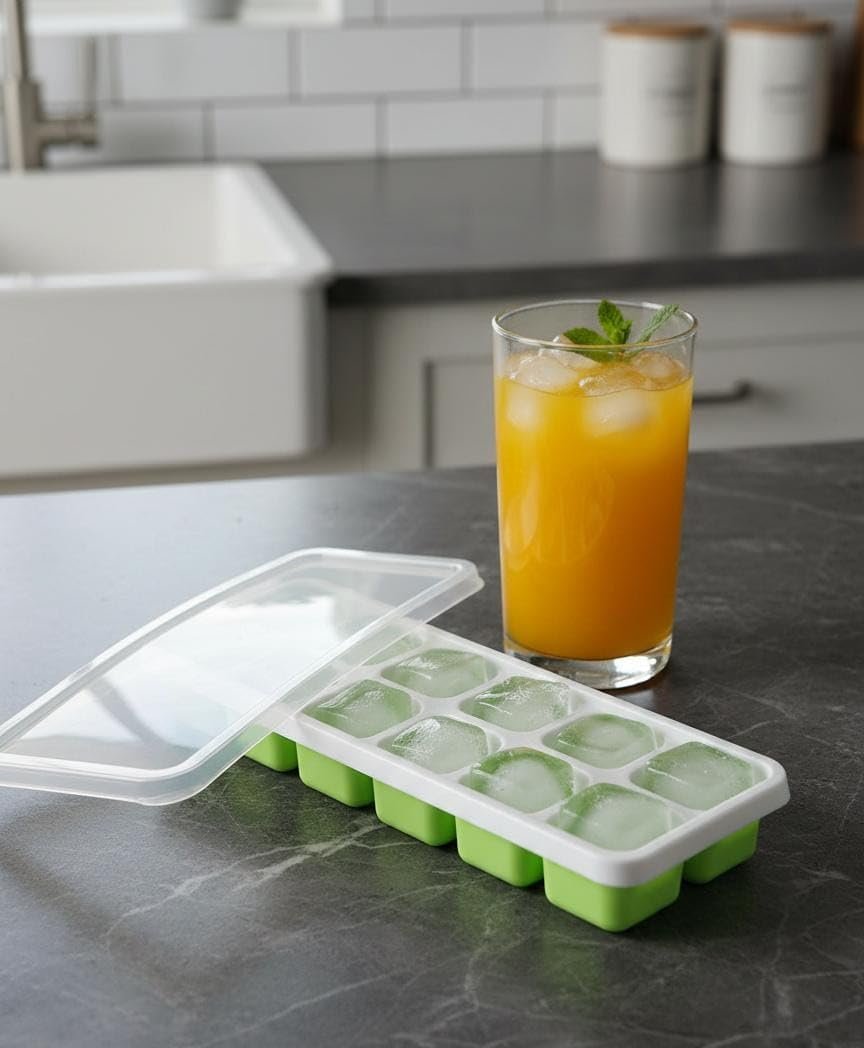 12-Slot Flexible Ice Cube Tray with Spill-Resistant Lid