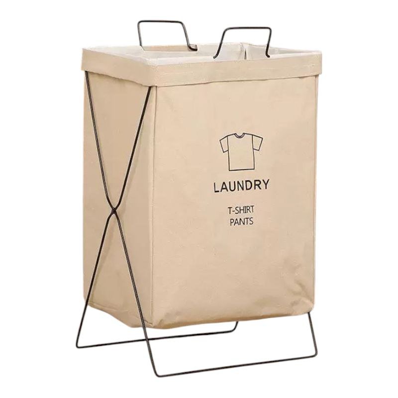 Laundry Hamper Basket - Portable Collapsible Folding Washing Clothes Storage Basket with Iron X Frame Waterproof Storage Hamper Organizer for Bathroom Home with Carrying Handle