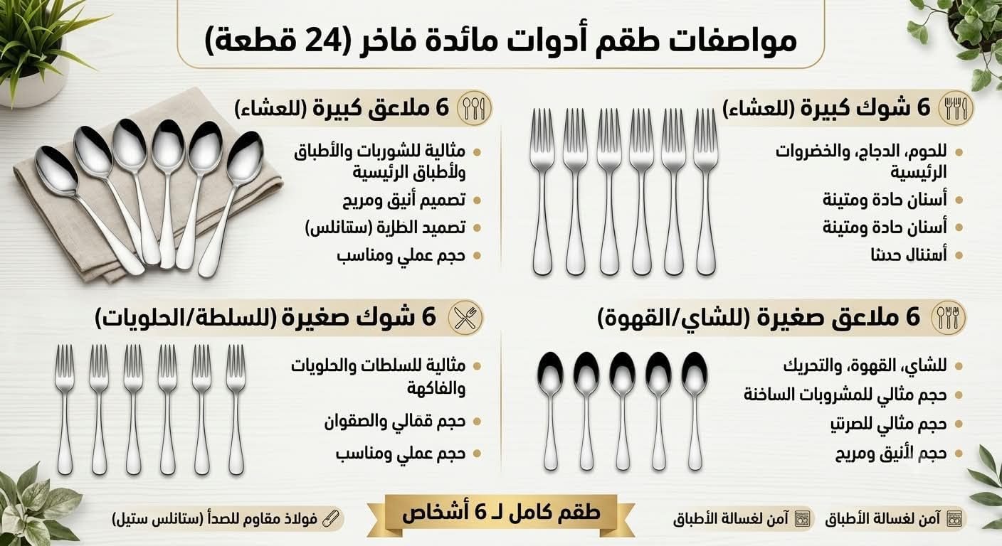 24-Piece Stainless Steel Cutlery Set (6 Dinner Spoons, 6 Teaspoons, 6 Dinner Forks, 6 Small Forks) – Modern Spiral Handle Flatware Set for Home & Dining