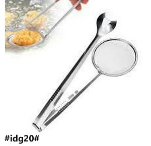 2 in 1 Food Spoon Strainer Stainless Steel Fried Food Oil-Frying Filter Spoon with Clip Kitchen Tool