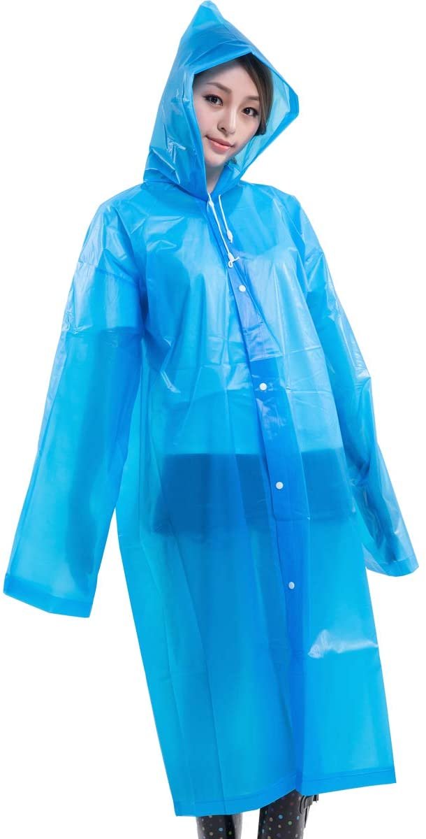 Portable EVA Raincoats for Adults, Reusable Rain Ponchos with Hoods and Sleeves Lightweight Raincoats