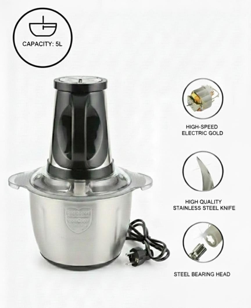 5L Stainless Steel Electric Food Processor & Meat Grinder – Multi-Purpose Chopper for Meat, Vegetables, and Fruits – 220V-240V