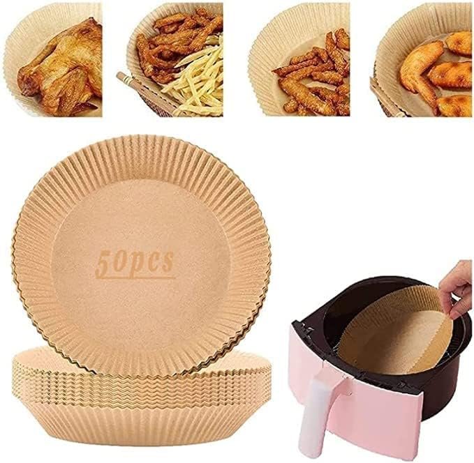 Air Fryer Disposable Paper Liner, 50PCS Non-stick Air Fryer Paper Liners, Oil-proof Parchment Paper liners Disposable Air Fryer Liner, Food Pad Paper for Baking Microwave Roasting
