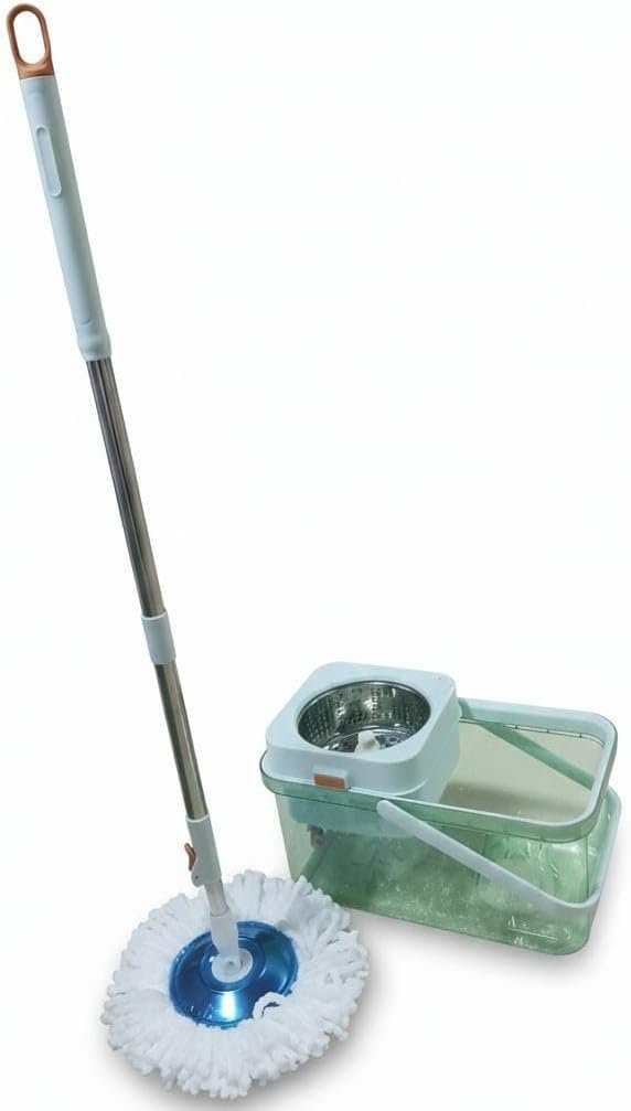 ​360° Spin Mop and Bucket Set with Stainless Steel Wringer – Transparent Cleaning Bucket, Adjustable Long Handle & 2 Microfiber Mop Heads
