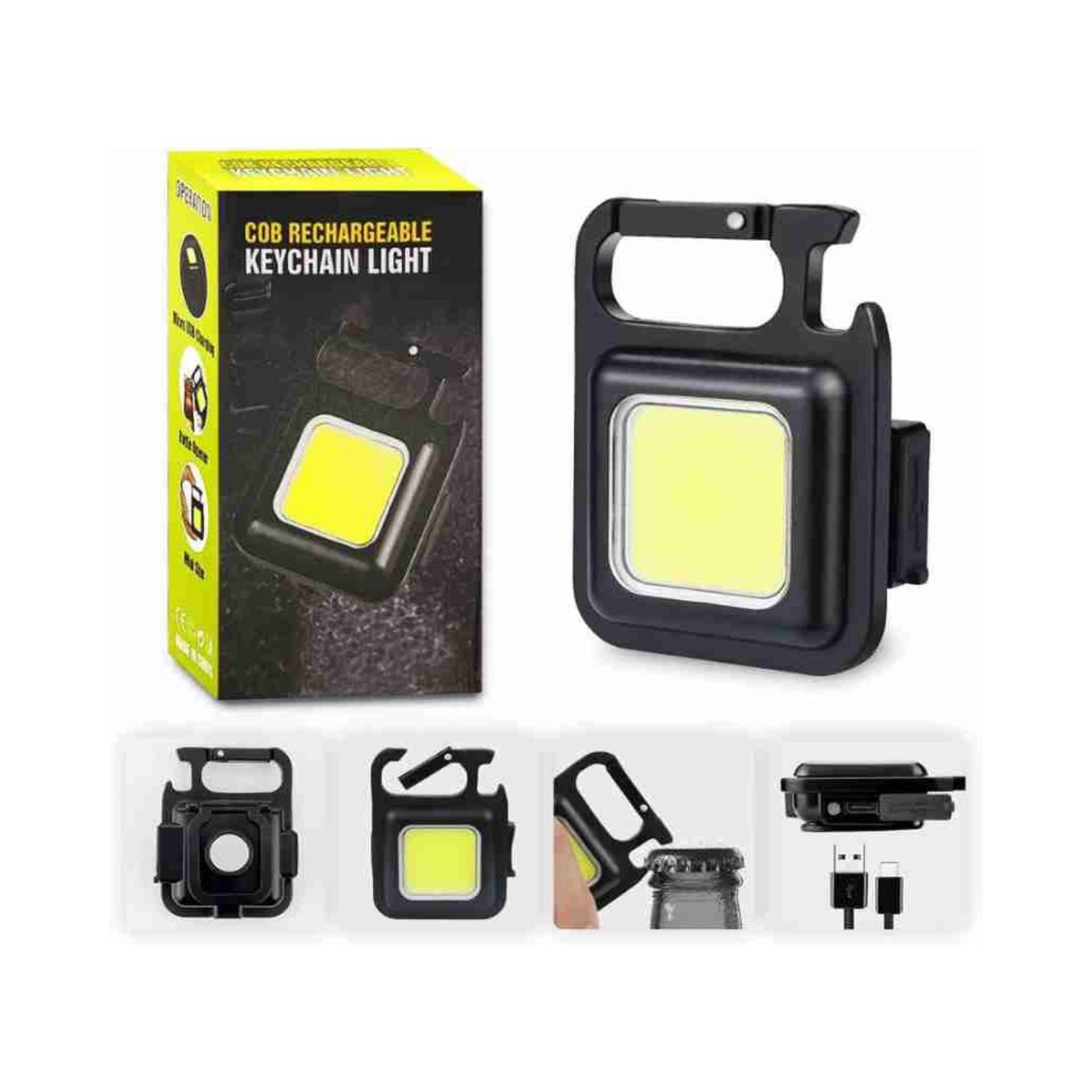 Mini Flashlight, 800Lumens COB Bright Rechargeable Keychain Flashlights, Portable Pocket Light with Folding Bracket Bottle Opener and Magnet Base for Camping Fishing Walking