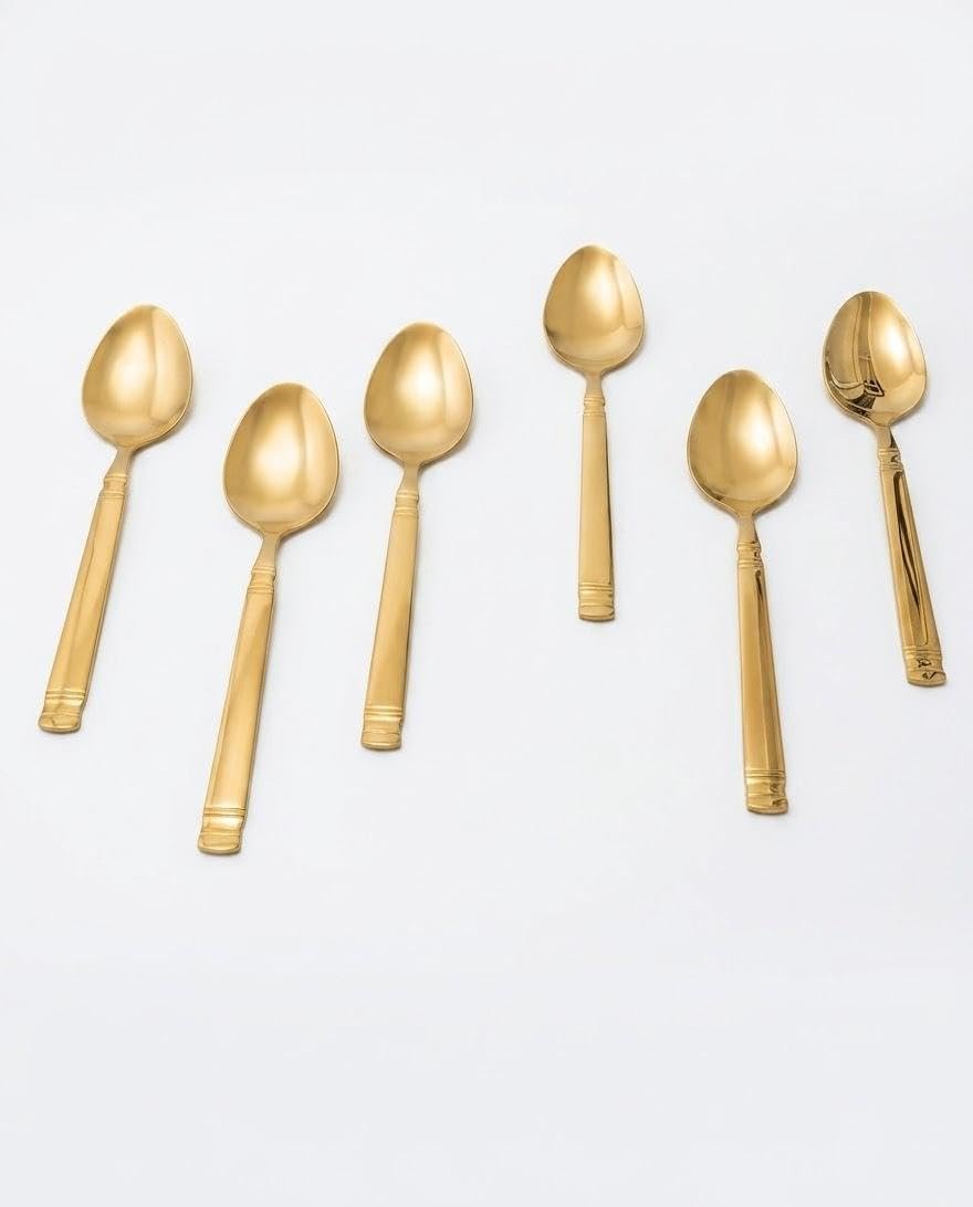 6-Piece Gold Spoon Set, Premium Stainless Steel Dinner Spoons, Elegant Table Spoons for Soup, Dessert & Daily Dining, Modern Mirror Polished Cutlery