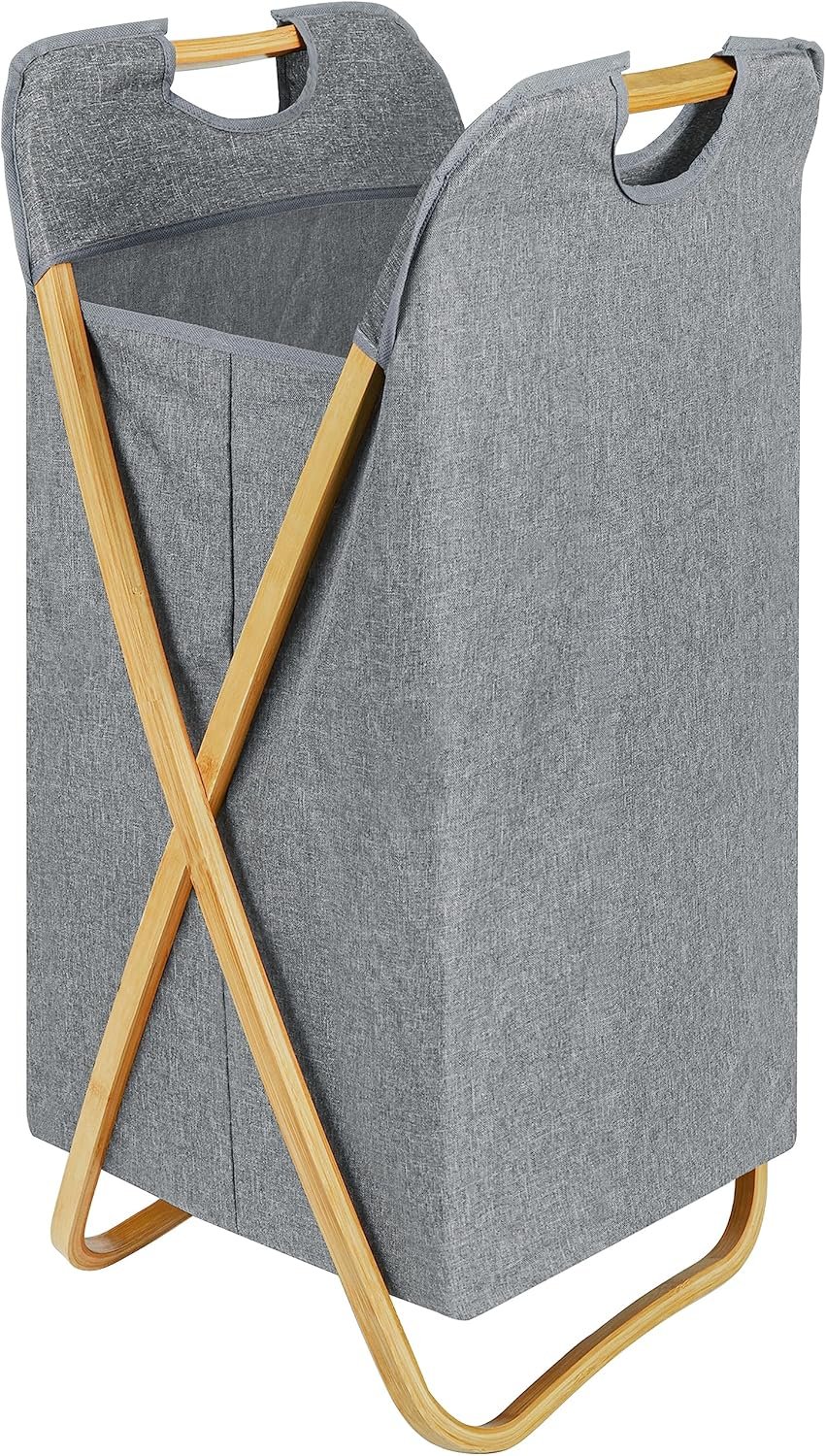 Foldable Fabric Laundry Basket - Large 60L Collapsible Clothes Bin with Bamboo Frame & Handles