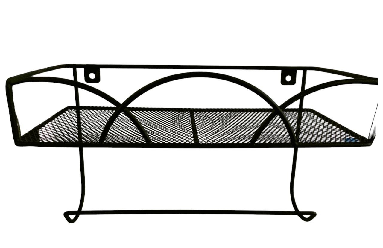 Wall Mounted Black Metal Kitchen Towel Holder and Burnt Solid Storage Display Shelf Spice Rack