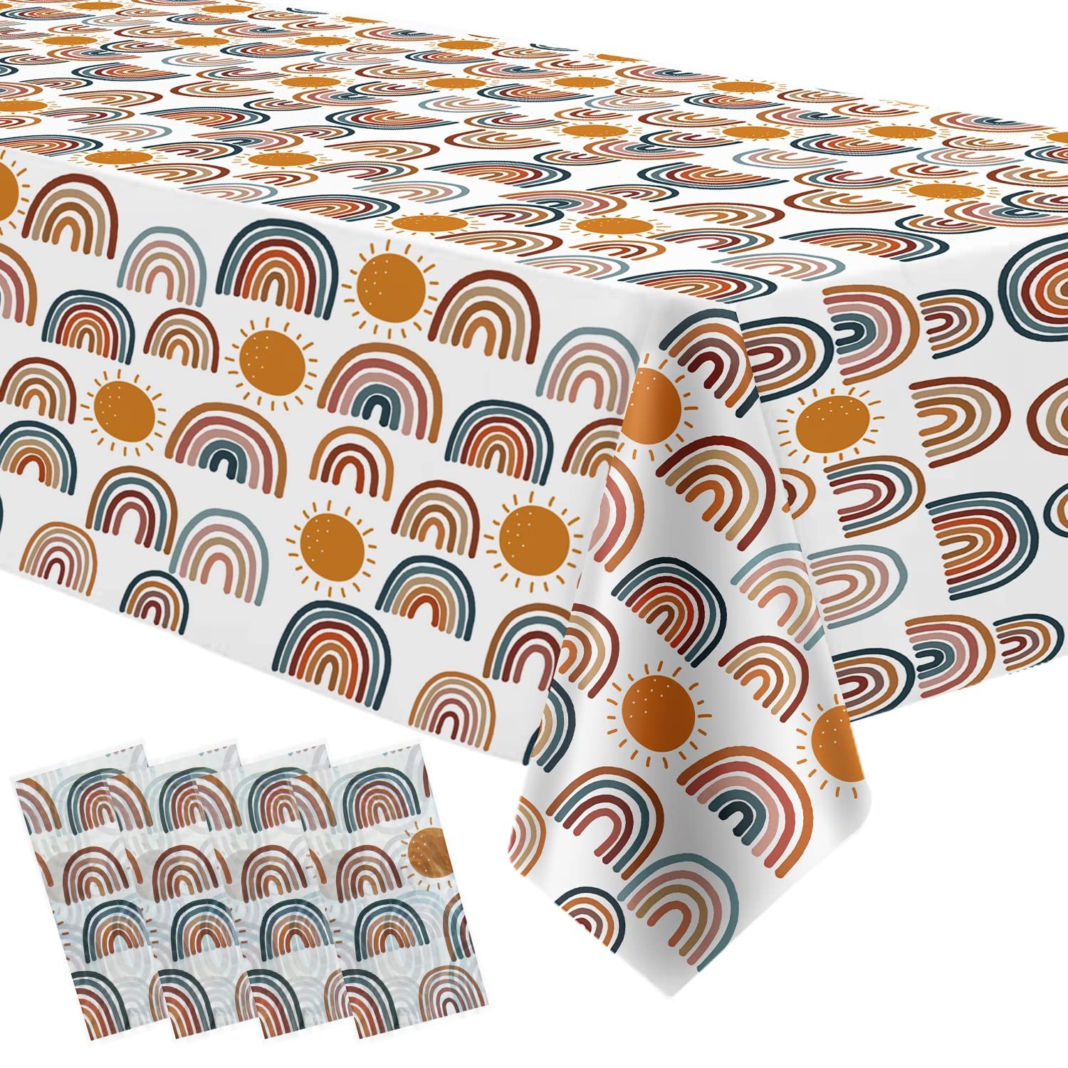 Rainbow Tablecloths, Plastic Table Covers, Rainbow Party Supplies for Birthdays and Home Decorations