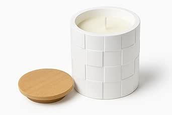 Luxury White Ceramic Candle with Bamboo Lid – Soy Wax, Long-Lasting Aromatherapy Candle for Relaxation, Spa, and Home Décor – Elegant Textured Jar Design