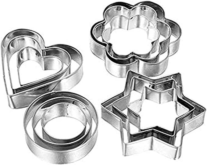 Cookie Cutter (12 Pcs) Metal Cake Vegetable Fruit Biscuit Cutters Molds Set, Stainless Steel Heart Star Circle Flower Shaped Mould