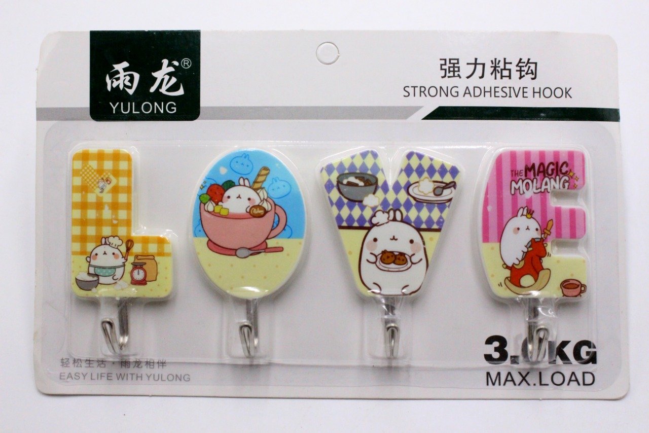 4 pc love Wall hooks love alphabets with solid grip self tape solid stick