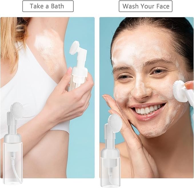 Empty Clear Plastic Foam Dispenser Bottle Refillable Foaming Bottles Soap Dispenser Pump Bottles with Gel Brush for Cleaning Travel 200ml