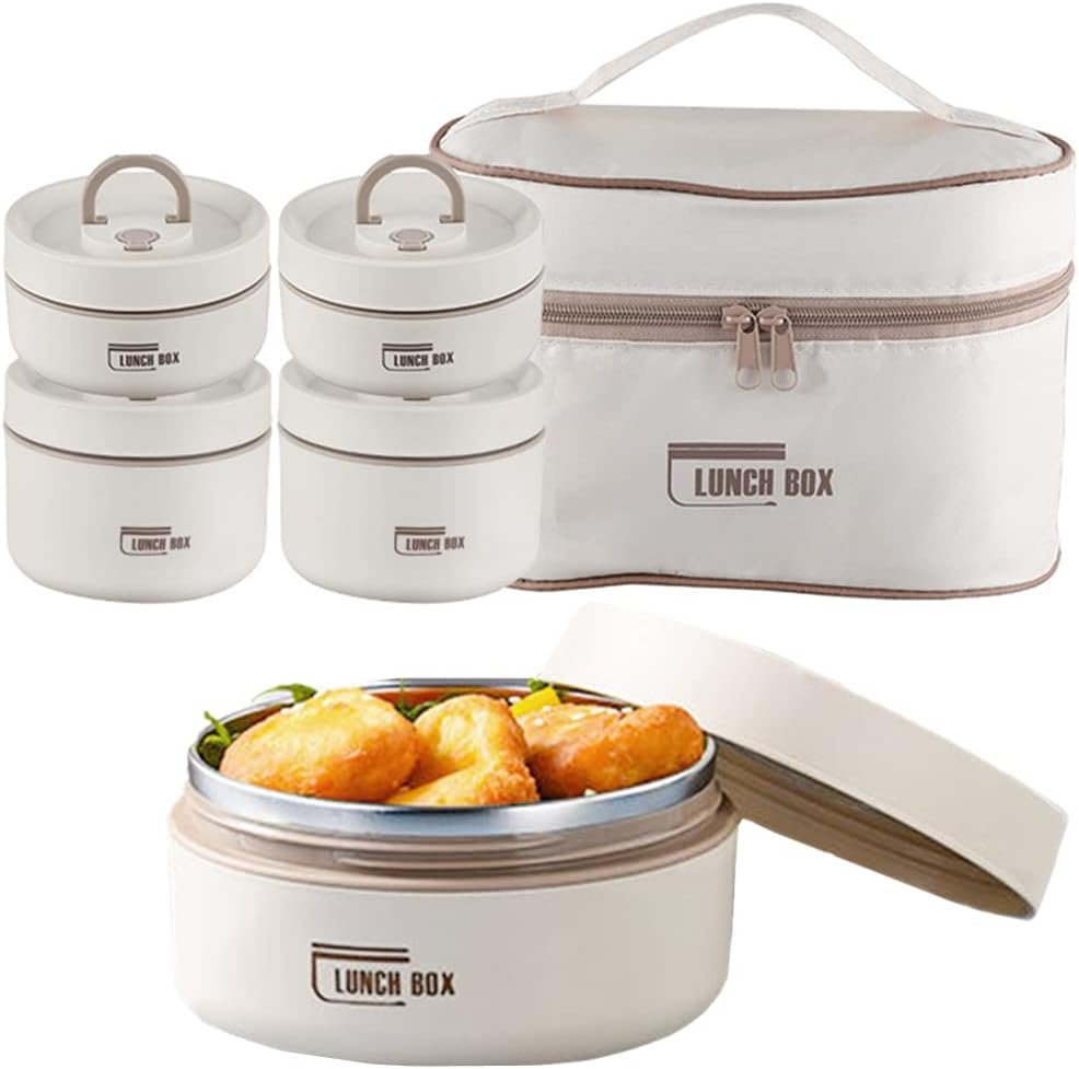 Leak-proof Thermal Box, Adult Lunch Box with Insulated Bag Stackable Food Container Made of Stainless Steel 4 * 1