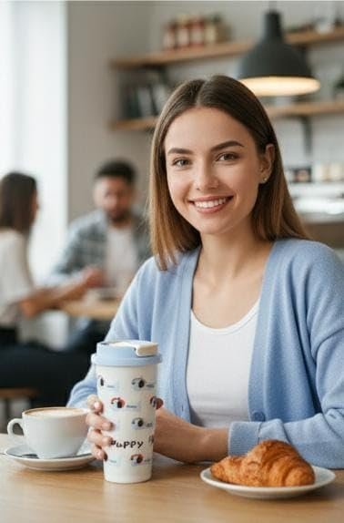 ​Chic Insulated Travel Mug, Portable Coffee & Tea Tumbler with Wrist Strap, Leak-Proof Flip Cap,520ml.