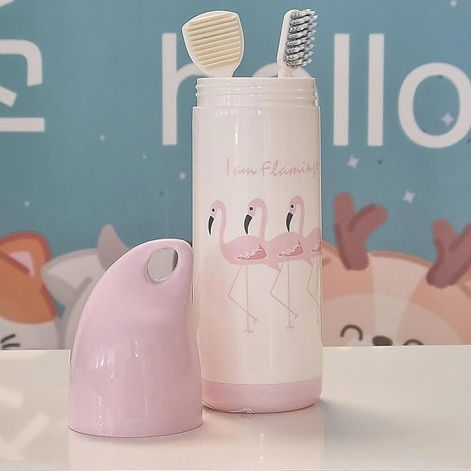 Flamingo Toothbrush Travel Case Holder Portable Toothcup Travel Toothbrush Cup Containers for Travel and Daily Uses