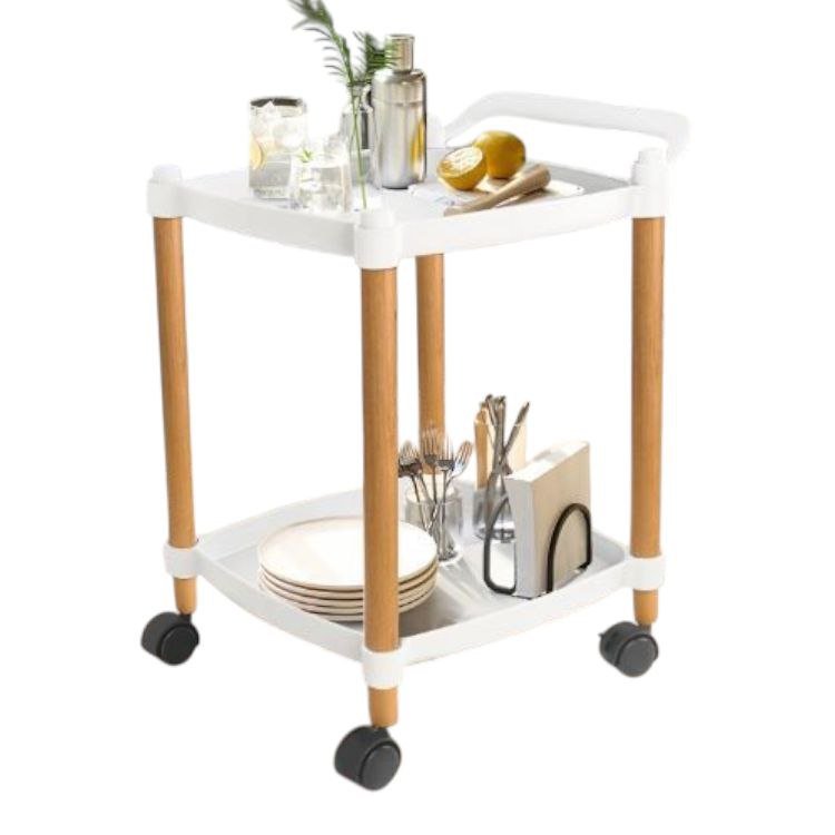 Foyer Rack Plastic Utility Cart, with Handle And Wheels Wooden Legs Storage Table Bedroom Hotel Restaurant Cafe Dining Cart for storage of items in the beauty salon 2Tier