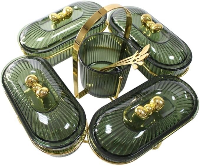 Acrylic serving set with an acrylic lid 4 pieces with a stand and 4 Forks