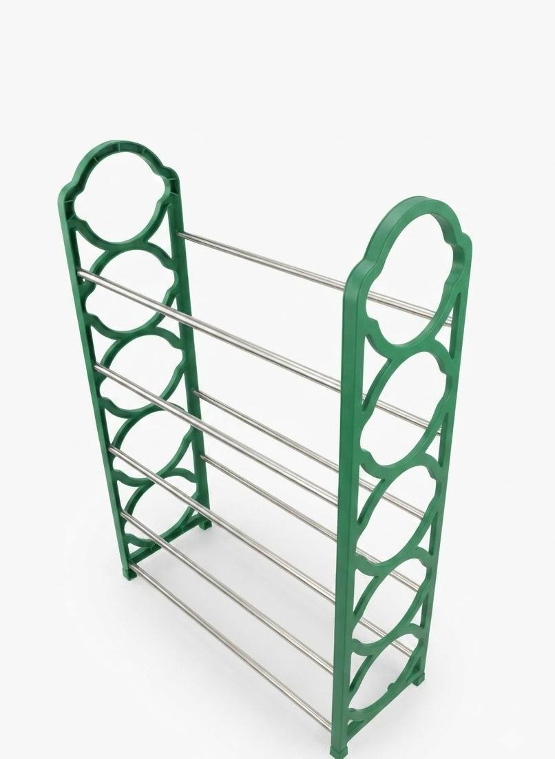 ​Modern 5-Tier Shoe Rack, Space-Saving Shoe Storage Organizer, Durable Plastic Frame with Stainless Steel Rods, Compact Design for Entryway, Hallway, and Closet (50 x 18 x 70 cm)