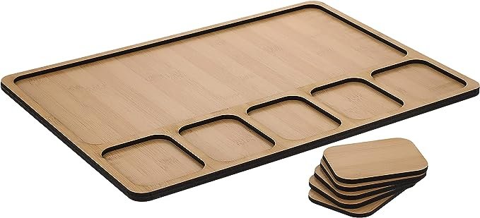 Divided Wooden Snacks Plate With Coasters