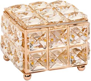 Crystal Makeup Box, Makeup Storage Box, Makeup Cotton Pad Organizer, Cotton Pad Container with Lid, for Cotton Swabs, Makeup Sponges, Makeup Pads, Golden