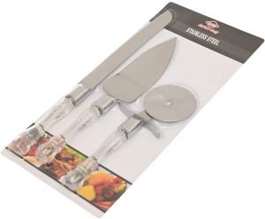 Stainless Steel Pizza Cutter With Spatula And Sharpener Knife - Clear Silver