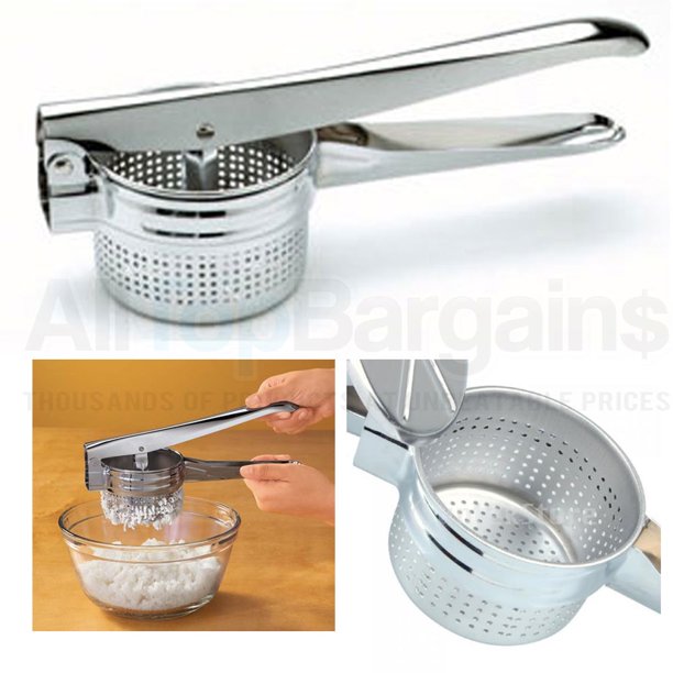 Professional Potato Masher Medium Vegetable Silver Side Export Fruit Press for Baby Food Coarse 3 Replaceable Strainer for Fine PHILORN Stainless Steel Potato Ricer Soft Touch Handles 
