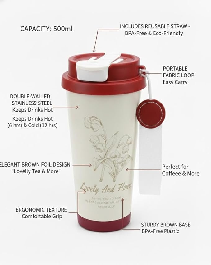 Insulated Coffee Mug with Lid and Straw, Leakproof Stainless Steel Coffee Mug for Hot and Cold Drinks, Perfect Size for Travel and Everyday Use.