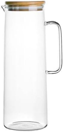 1000 Glass Water Pitcher with Handle Bamboo Lid Heat