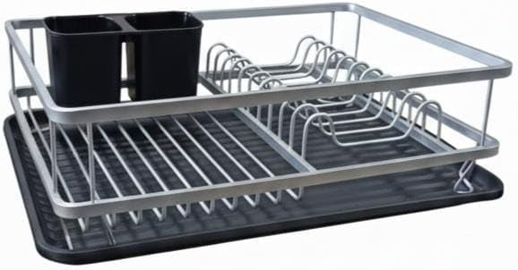 Black Dish Drainer Rack Draining Board Rack Dish Rack with Removable Drip Tray, Sink Drainer Rack for Kitchen
