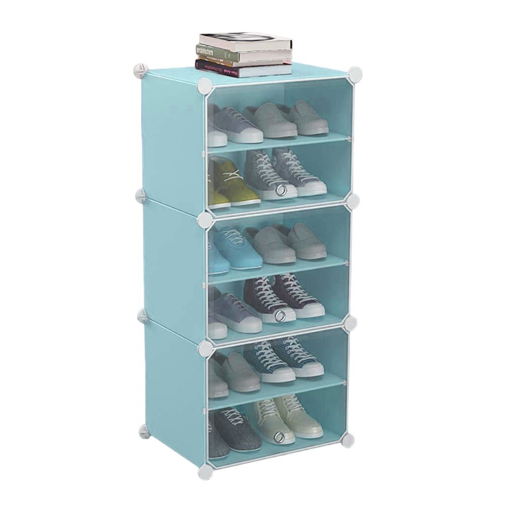 Shoe Rack With Transparent Doors, Modular Shoe Cabinet Shelving For Space Saving, DIY Shoe Stand Multipurpose Interlocking Cabinet,1 Columns 6 Tier