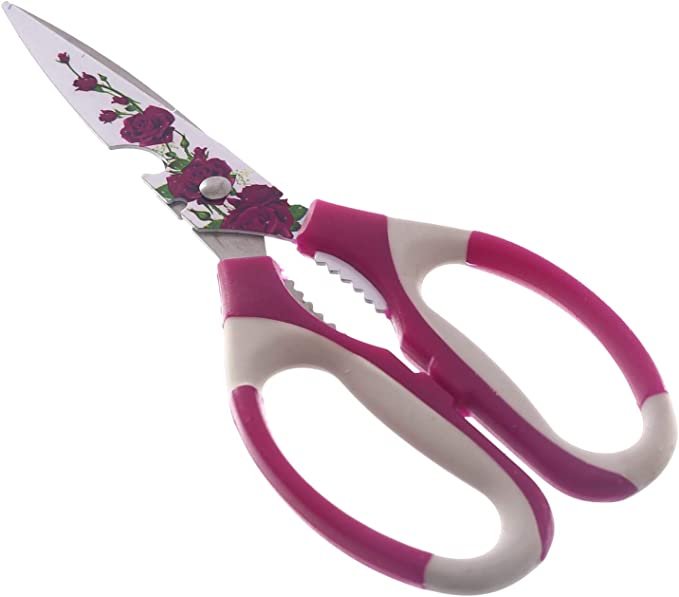 Floral-Print Stainless Steel Kitchen Scissors with Plastic Handle