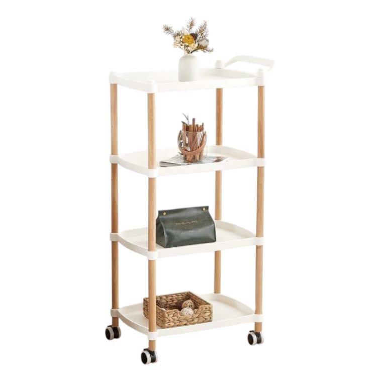 Foyer Rack Plastic Utility Cart, with Handle And Wheels Wooden Legs Storage Table Bedroom Hotel Restaurant Cafe Dining Cart for storage of items in the beauty salon 4Tier