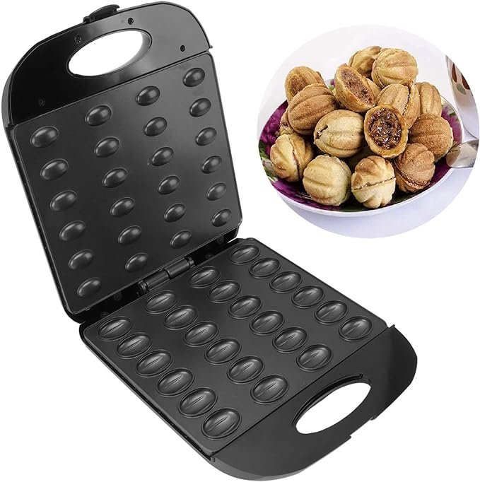 Walnut Cookie Maker 24pcs Electric Walnut Cake Maker Nut Waffle Bread Maker Baking Breakfast Maker Non Stick Panel for Home Cooking 1500W