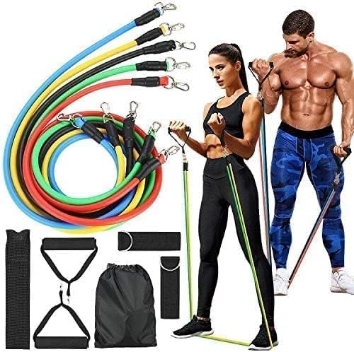 Resistance Tie Set Exercise with Door Handles and Anchor Ankle Straps and Fitness Bands for Home Workouts 11 Piece