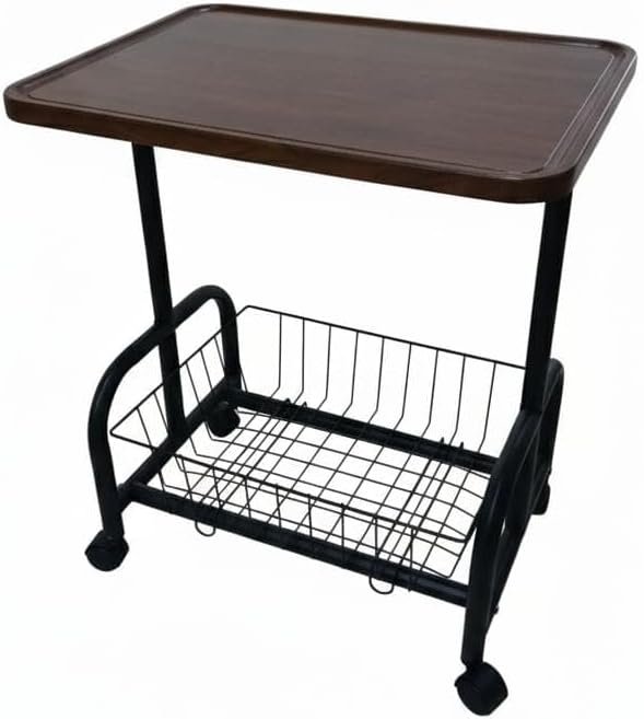 Utility Side Table with Storage Basket | Modern End Table with Durable Wooden Top | Portable Serving Cart for Living Room, Bedroom, and Office