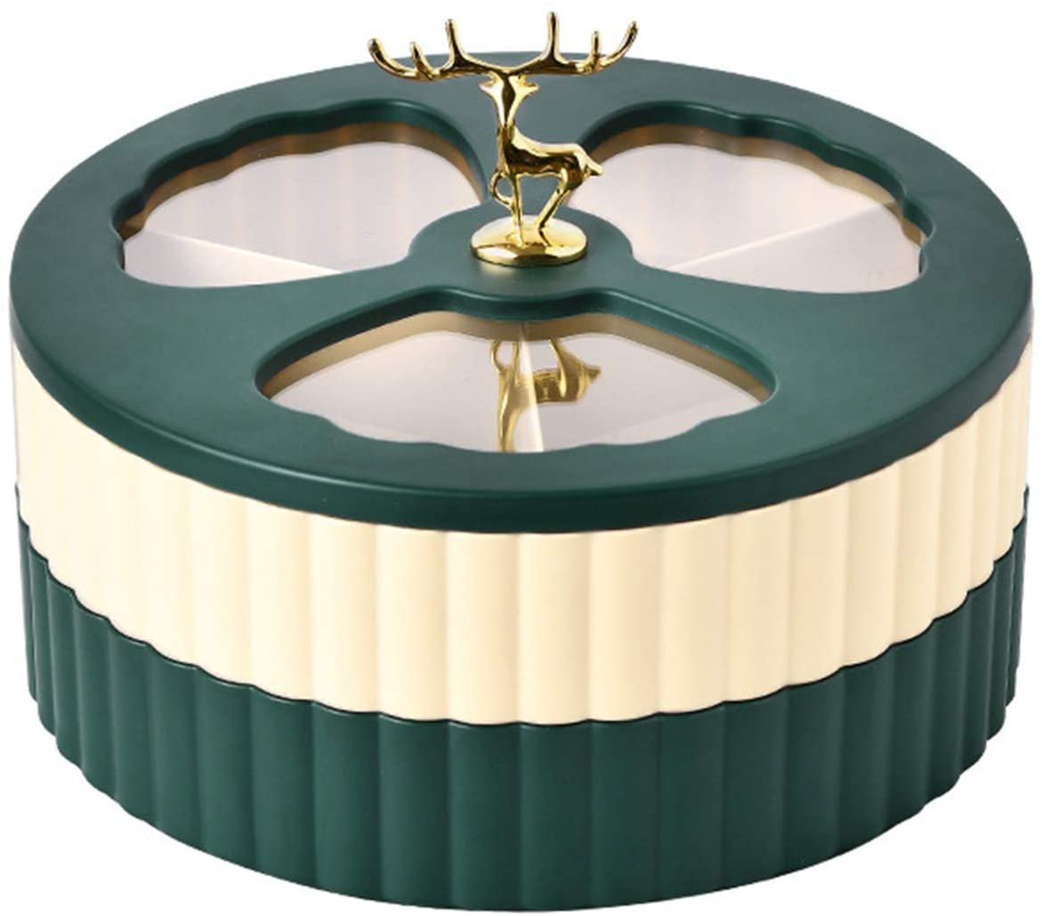 Double Dried Fruit Candy Box, Creative Snack Dry Fruits Nuts Storage Tray Food Case Fruit Tray Living Room Kitchen (Beige green)