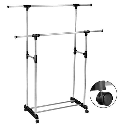 Clothes Double pole portable Rack Hanger Extendable Rolling Removable and Retractable Garments Rack