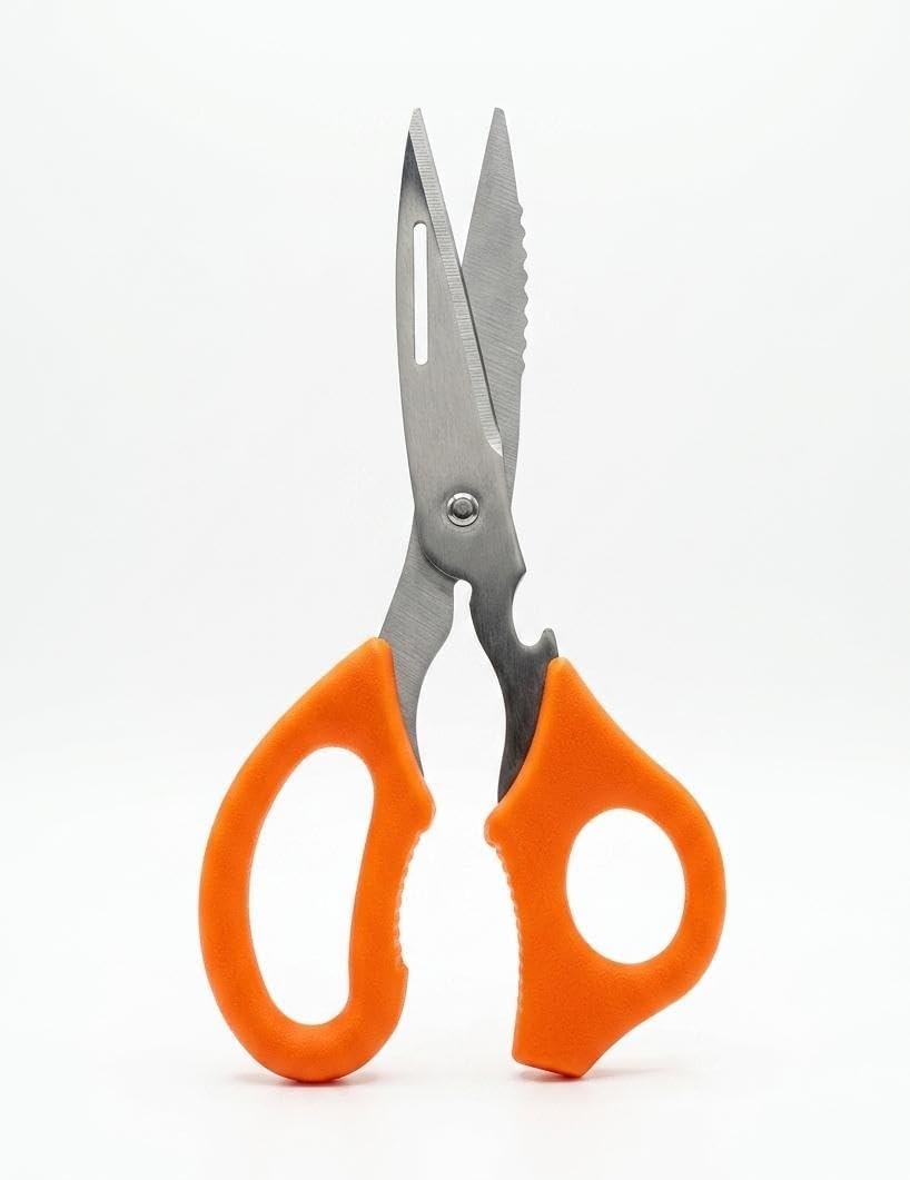 ​Multi-Purpose Professional Kitchen Scissors - Heavy Duty Stainless Steel Poultry Shears for Chicken, Meat, Fish & Vegetables with Serrated Blade, Built-in Bottle & Can Opener