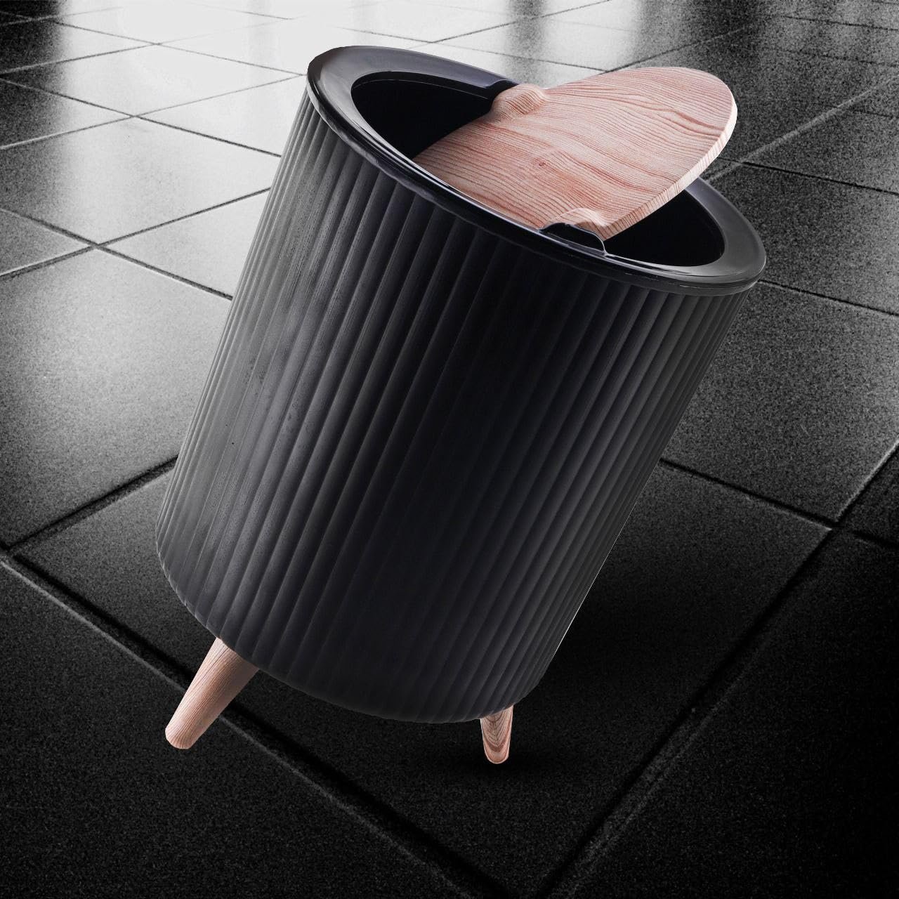 Spinner Lid Plastic Trash Basket for Kitchen Bathroom Multi-purpose