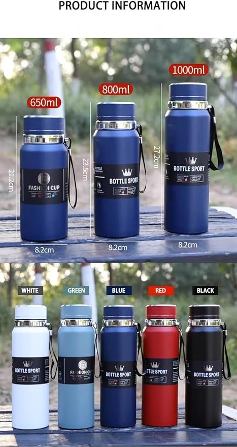 1pc 800ml/1000ml stainless steel water bottle with faded color insulated water cup